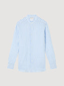 Blue & White Stripe Mandarin Collar Linen Shirt