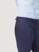 Blue Single Pleat Cotton Tailored Trouser