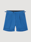Cobalt Blue Single Pleat Linen Tailored Short