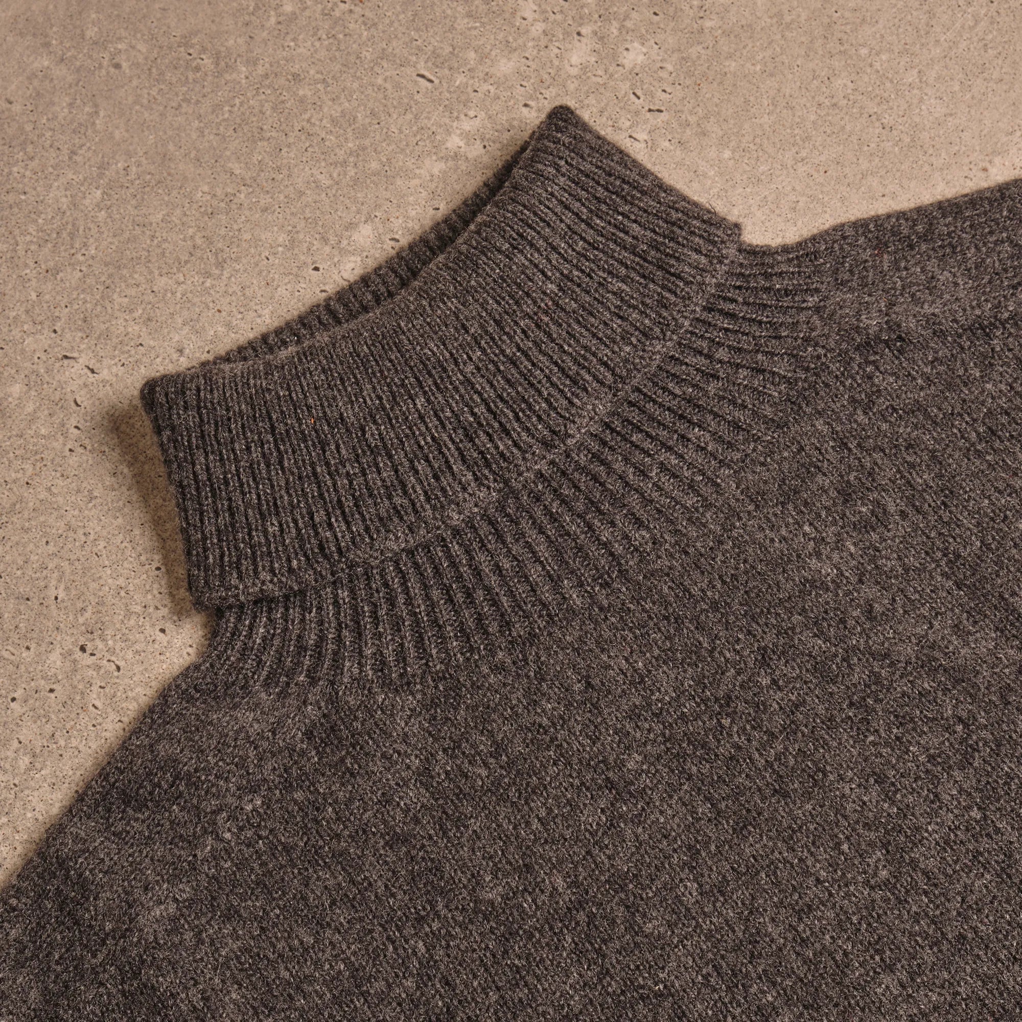 Grey Merino Wool and Cashmere Roll Neck Jumper