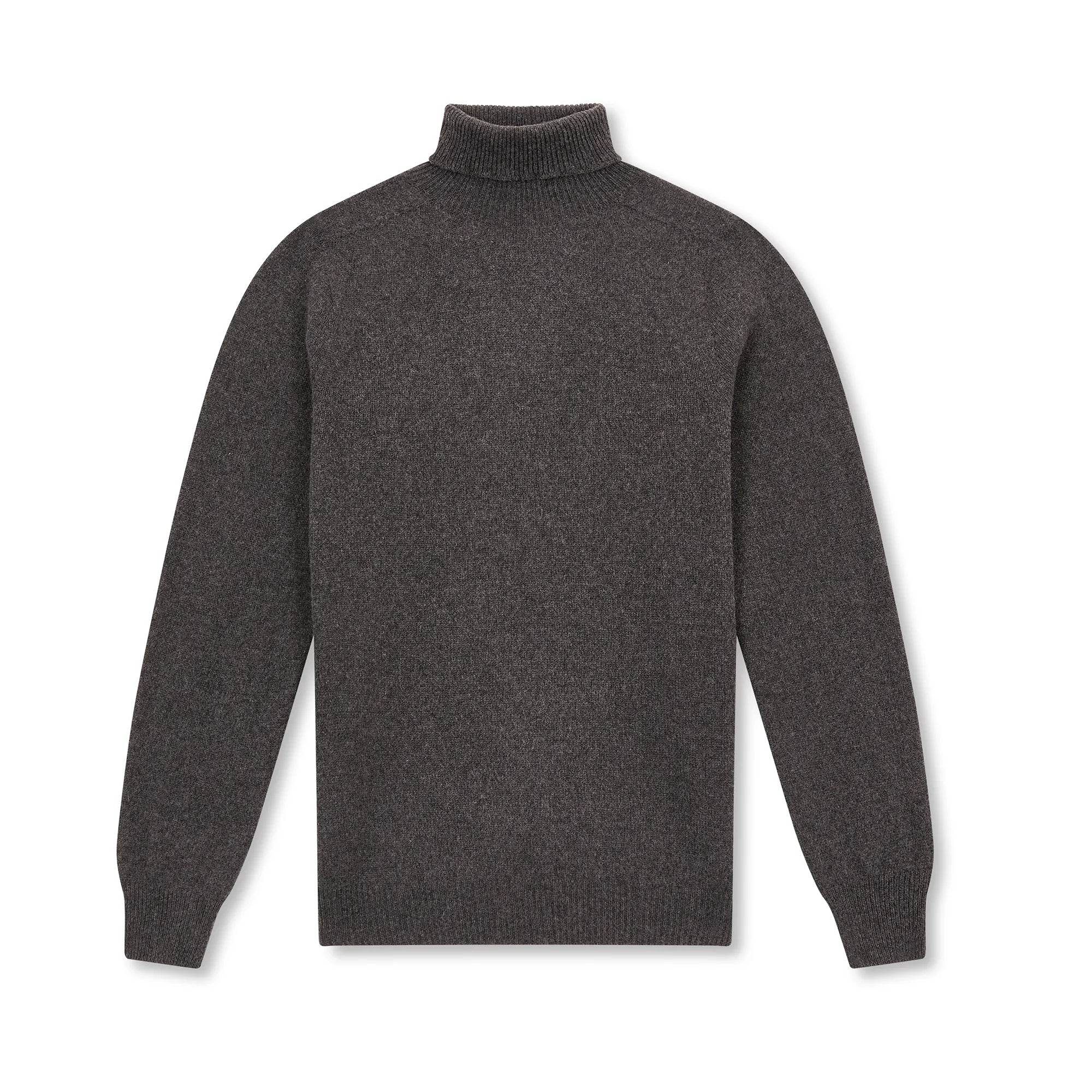 Grey Merino Wool and Cashmere Roll Neck Jumper