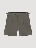 Khaki Green Single Pleat Cotton Tailored Short
