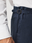 Navy Single Pleat Linen Tailored Trouser