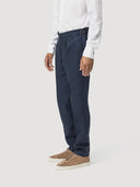 Navy Single Pleat Linen Tailored Trouser