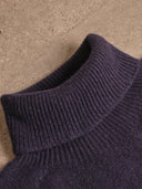 Navy Blue Merino Wool and Cashmere Roll Neck Jumper