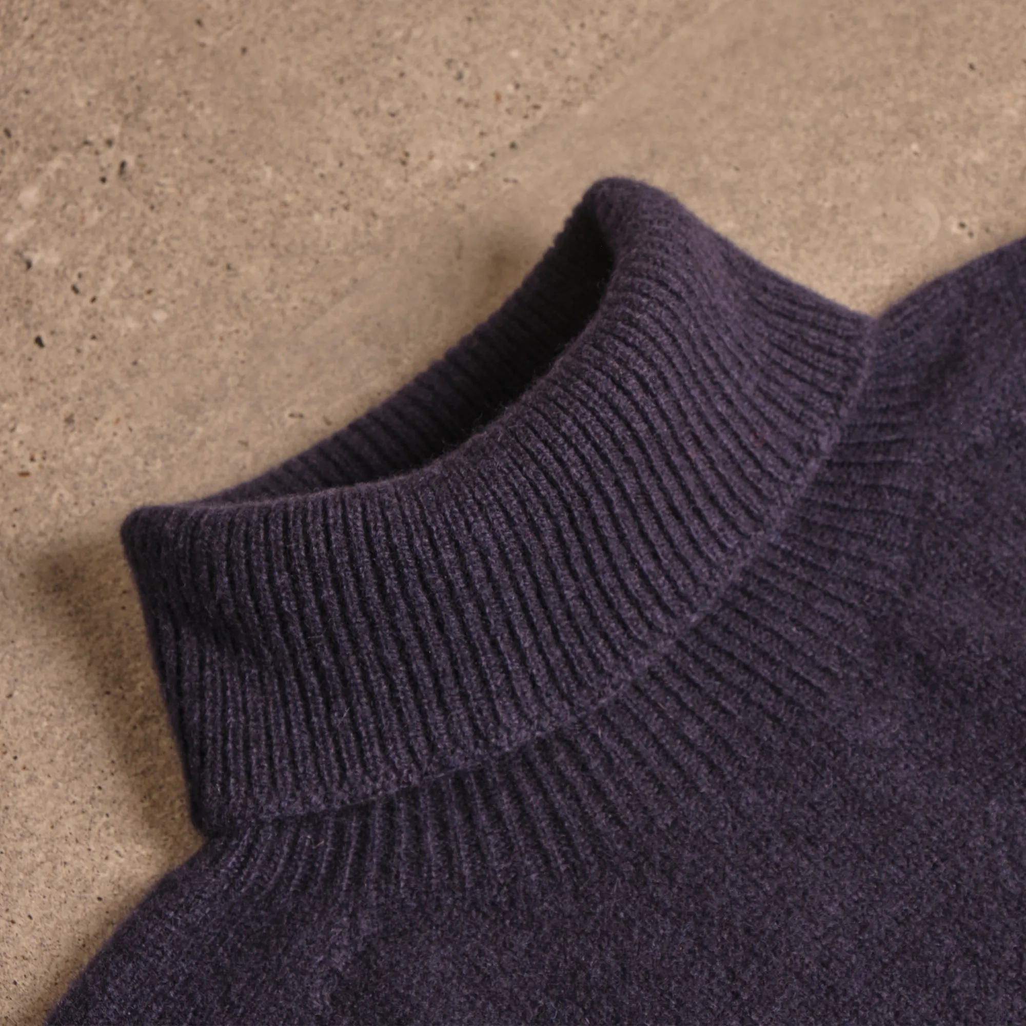 Navy Merino Wool and Cashmere Roll Neck Jumper