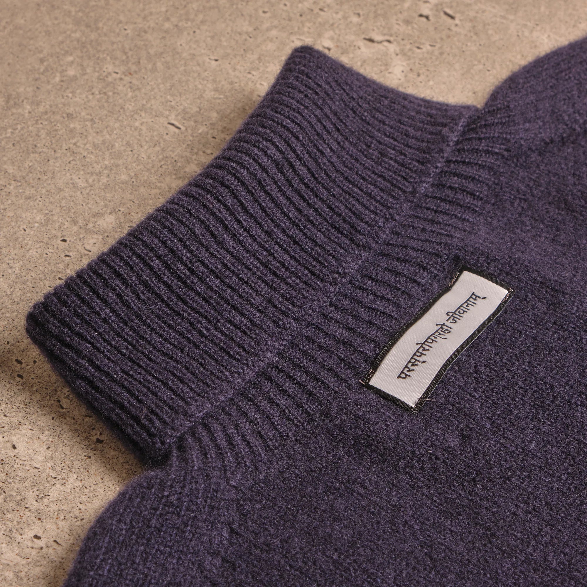 Navy Merino Wool and Cashmere Roll Neck Jumper