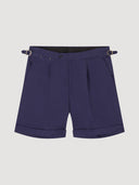 Navy Single Pleat Cotton Tailored Short