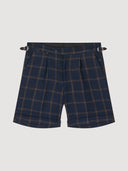 Navy Windowpane Check Single Pleat Cashmere Tailored Short