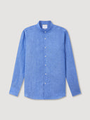 Cobalt Blue Mandarin Collar Linen Shirt