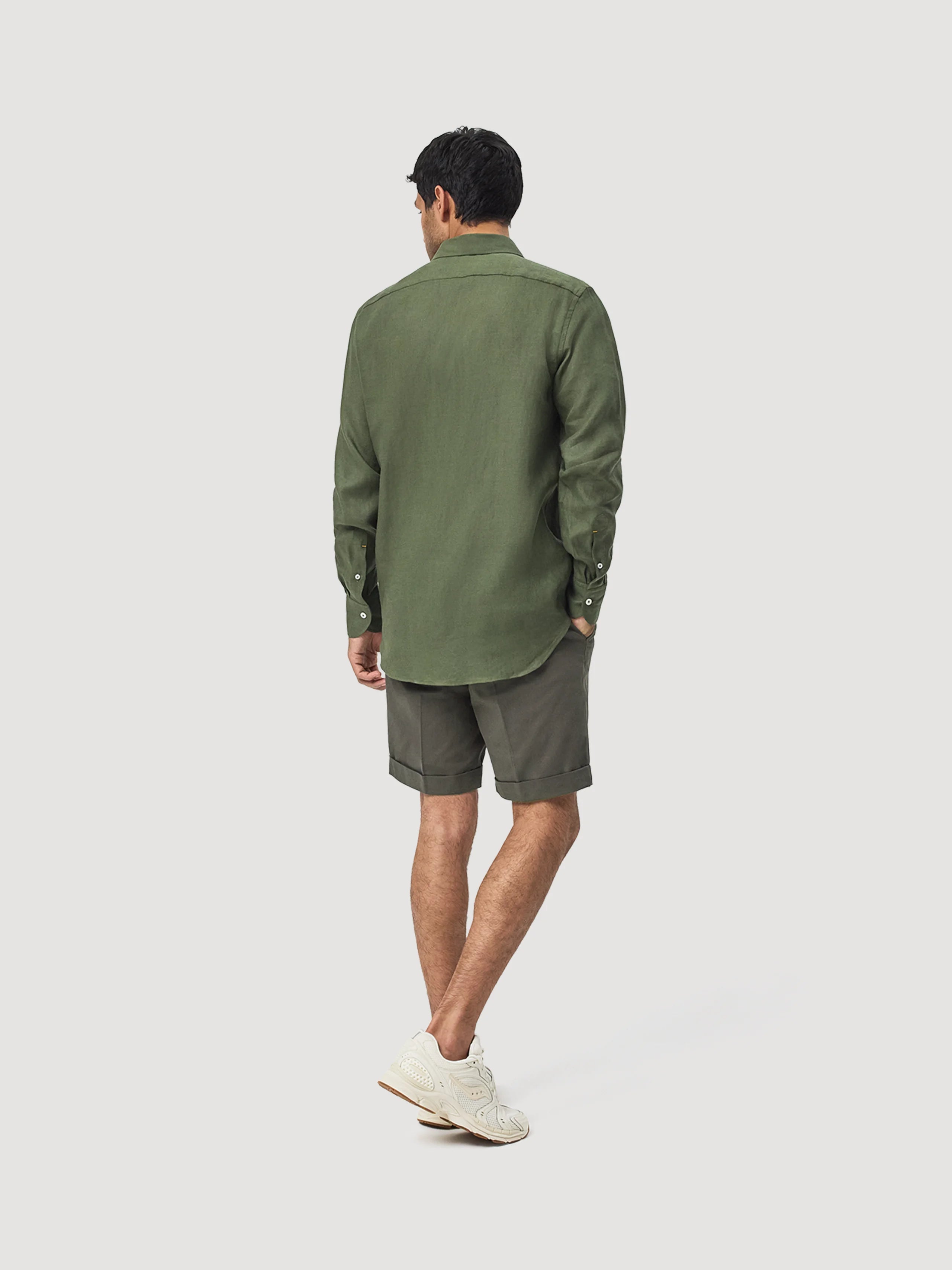 Dark Green Linen Popover Shirt