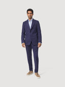 Blue Single Pleat Cotton Tailored Trouser