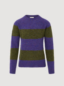Purple and Olive Block Stripe Brushed Shetland Crew Neck Jumper