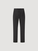 Black Cotton Linen Double Pleat Drawstring Trouser