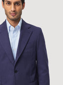 Blue Single Breasted Cotton Tailored Jacket