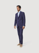Blue Single Breasted Cotton Tailored Jacket