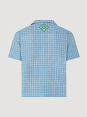 Blue & White Check Camp-Collar Embroidered Short Sleeve Shirt