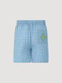Blue & White Check Drawstring Embroidered Short