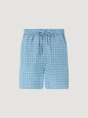 Blue & White Check Drawstring Embroidered Short