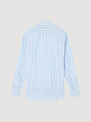 Blue & White Stripe Mandarin Collar Linen Shirt