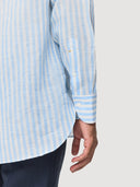 Blue & White Stripe Mandarin Collar Linen Shirt