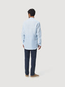 Blue & White Stripe Mandarin Collar Linen Shirt