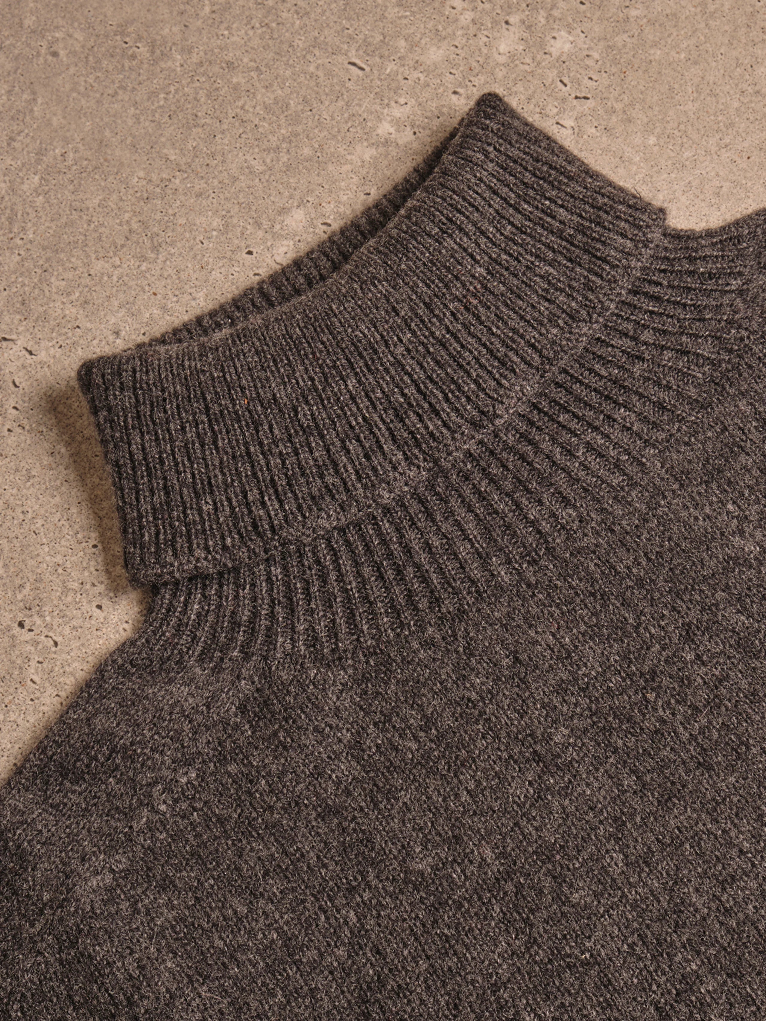 Charcoal Grey Merino Wool Cashmere Roll Neck Jumper