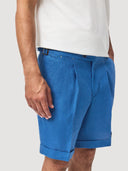 Cobalt Blue Single Pleat Linen Tailored Short