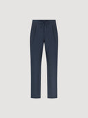 Navy Linen Double Pleat Drawstring Trouser