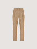 Dark Tan Linen Double Pleat Drawstring Trouser