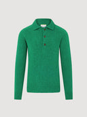 Emerald Green Shetland Wool Knitted Polo Sweater