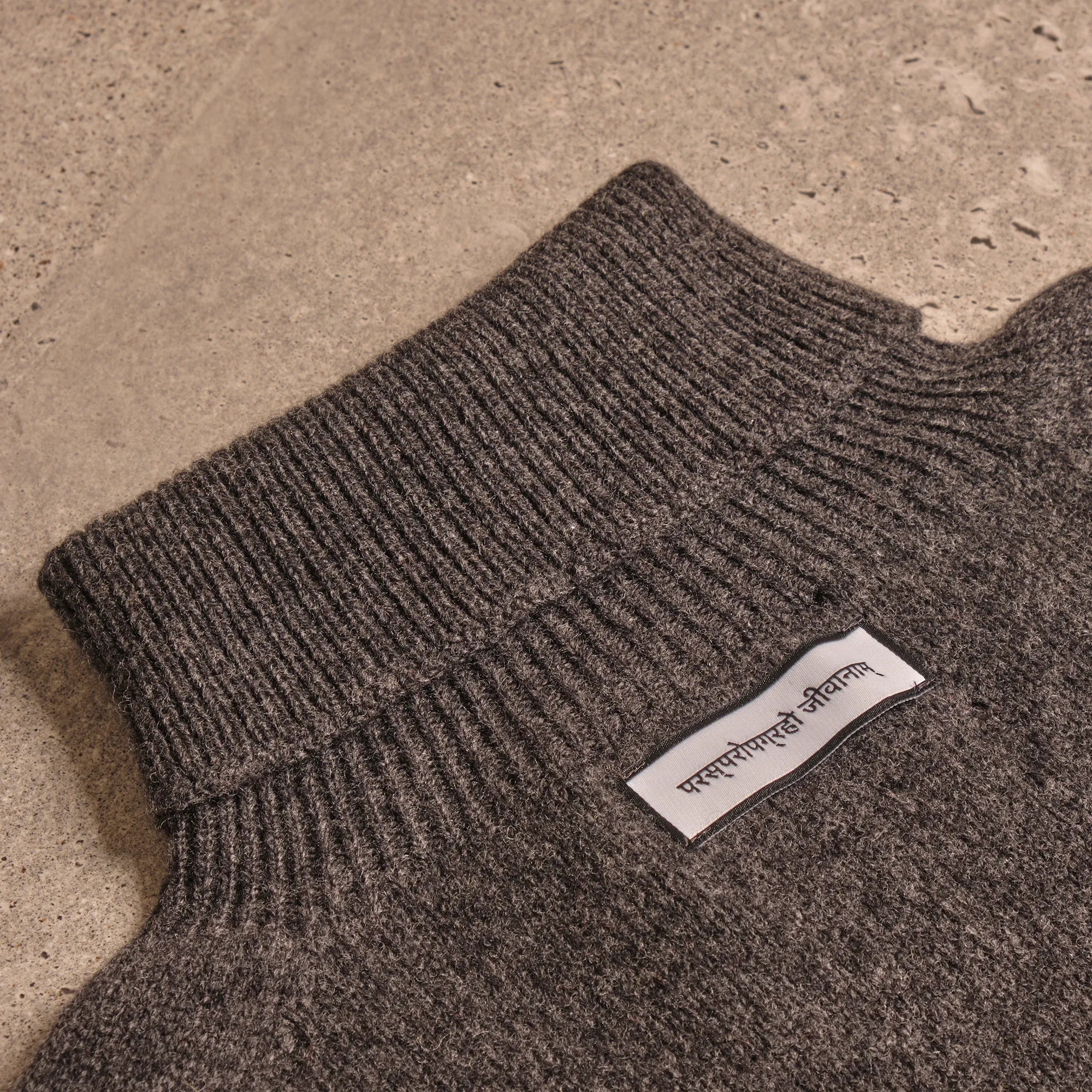 Grey Merino Wool and Cashmere Roll Neck Jumper