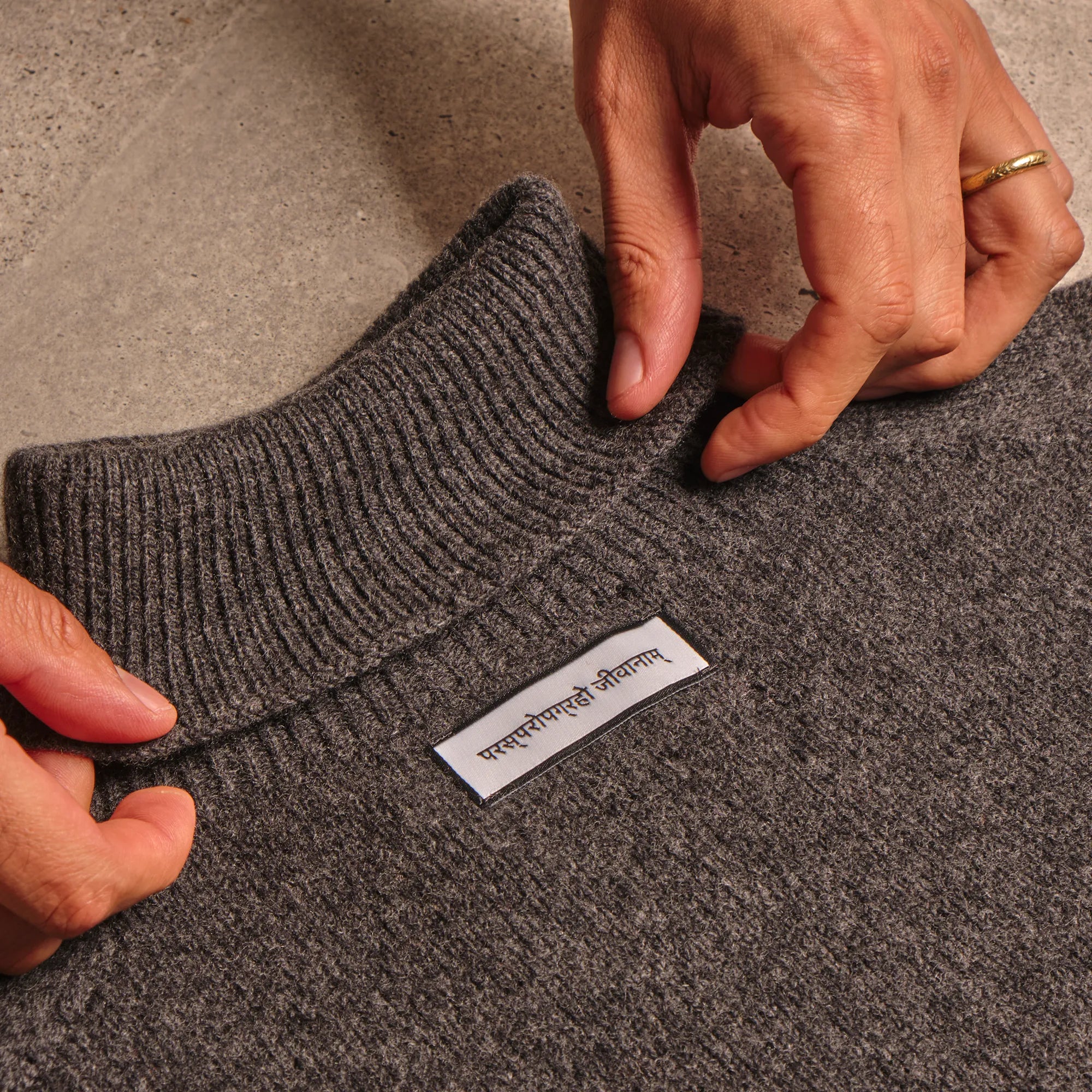 Grey Merino Wool and Cashmere Roll Neck Jumper