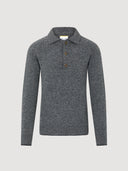 Grey Shetland Wool Knitted Polo Sweater