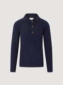 Dark Navy Shetland Wool Knitted Polo Sweater