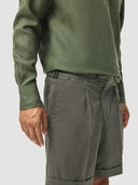 Khaki Green Single Pleat Cotton Tailored Short