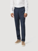 Navy Single Pleat Linen Tailored Trouser