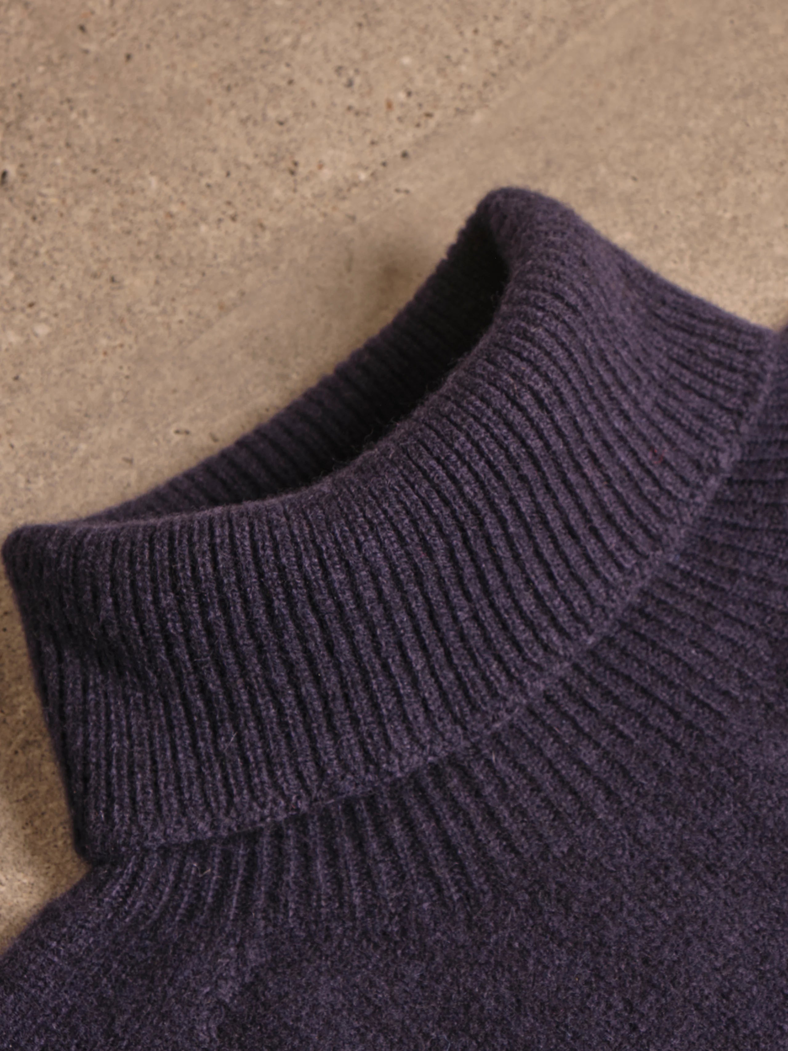 Navy Blue Merino Wool Cashmere Roll Neck Jumper