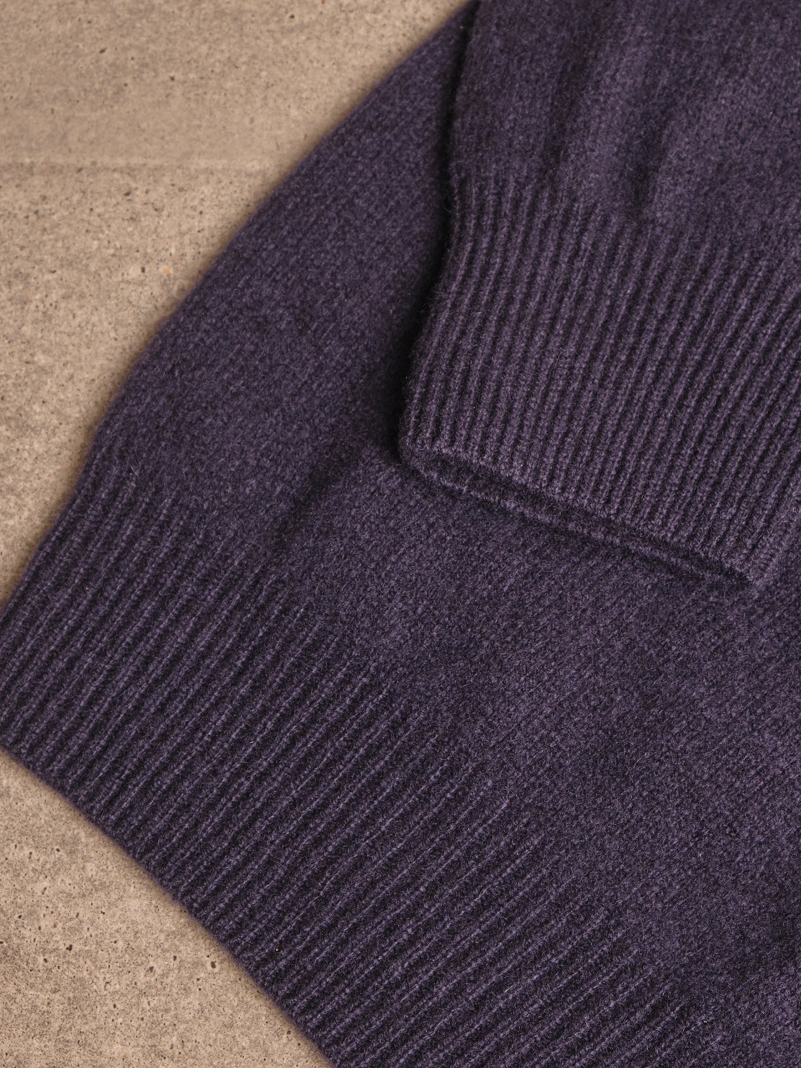 Navy Blue Merino Wool Cashmere Roll Neck Jumper