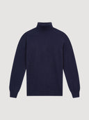 Navy Blue Merino Wool and Cashmere Roll Neck Jumper