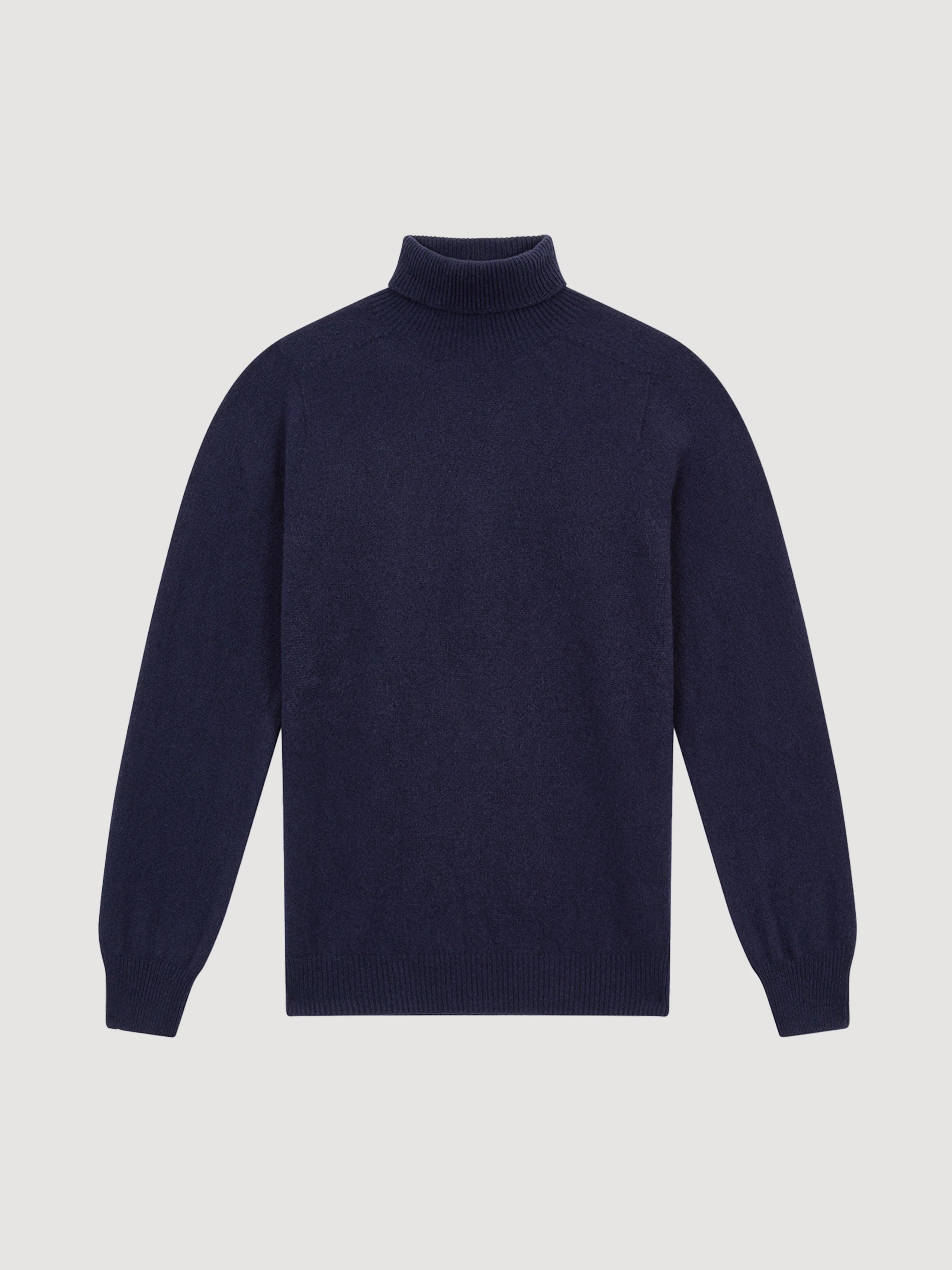 Navy Blue Merino Wool Cashmere Roll Neck Jumper