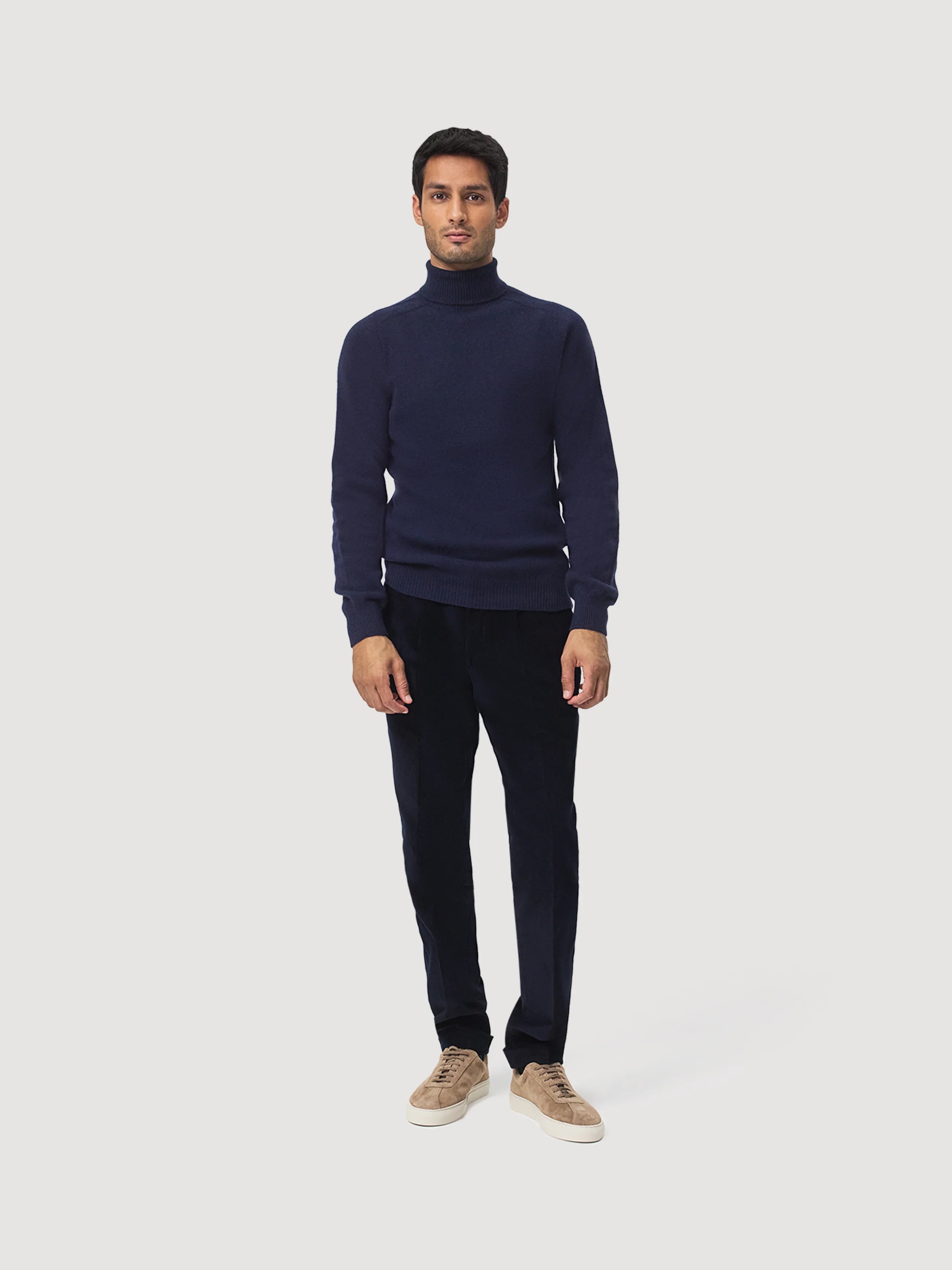 Navy Blue Merino Wool Cashmere Roll Neck Jumper