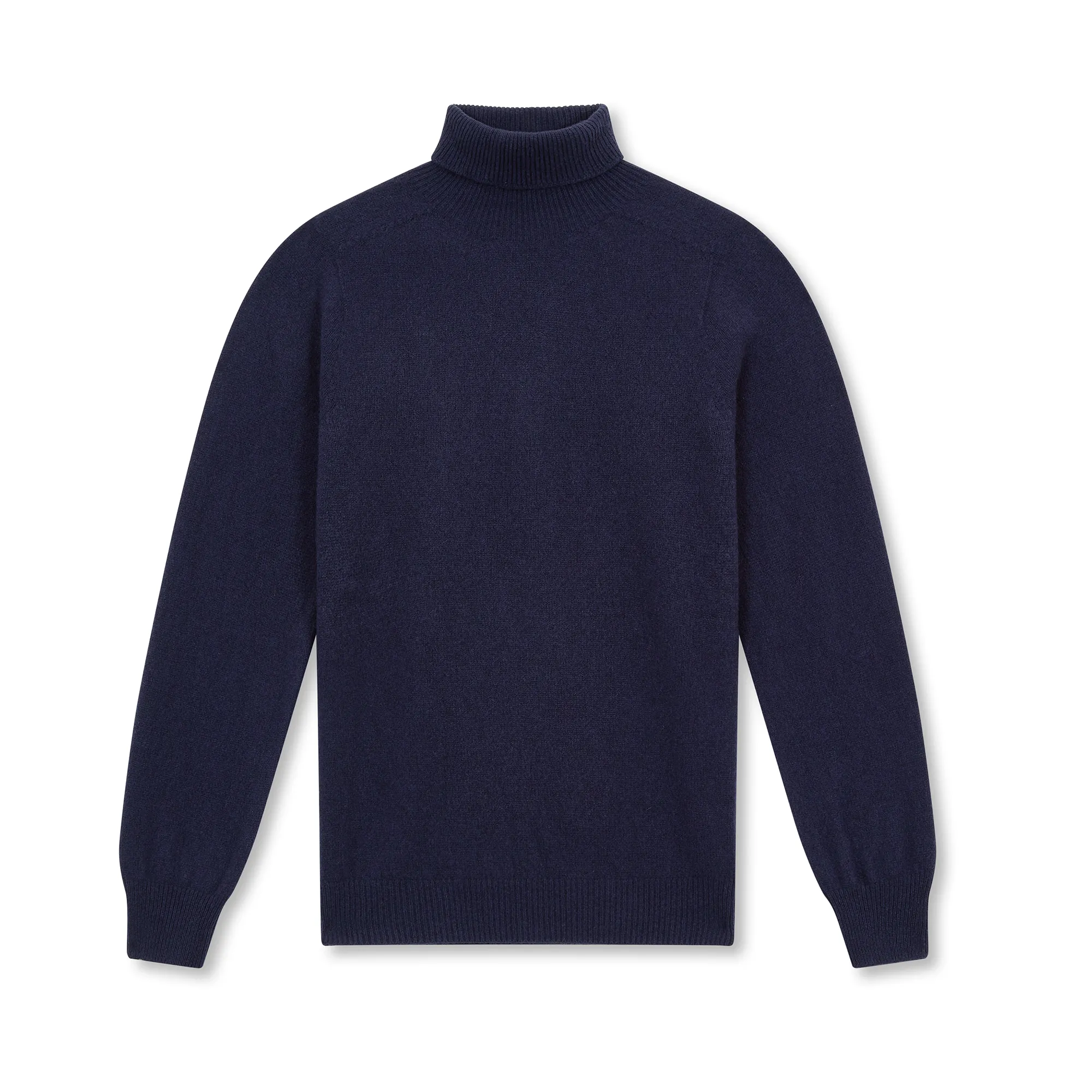 Navy Merino Wool and Cashmere Roll Neck Jumper