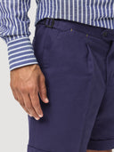 Navy Single Pleat Cotton Tailored Short