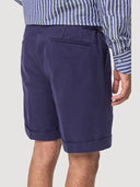 Navy Single Pleat Cotton Tailored Short