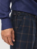 Navy Windowpane Check Single Pleat Cashmere Tailored Short