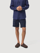 Navy Windowpane Check Single Pleat Cashmere Tailored Short