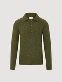 Dark Olive Shetland Wool Knitted Polo Sweater