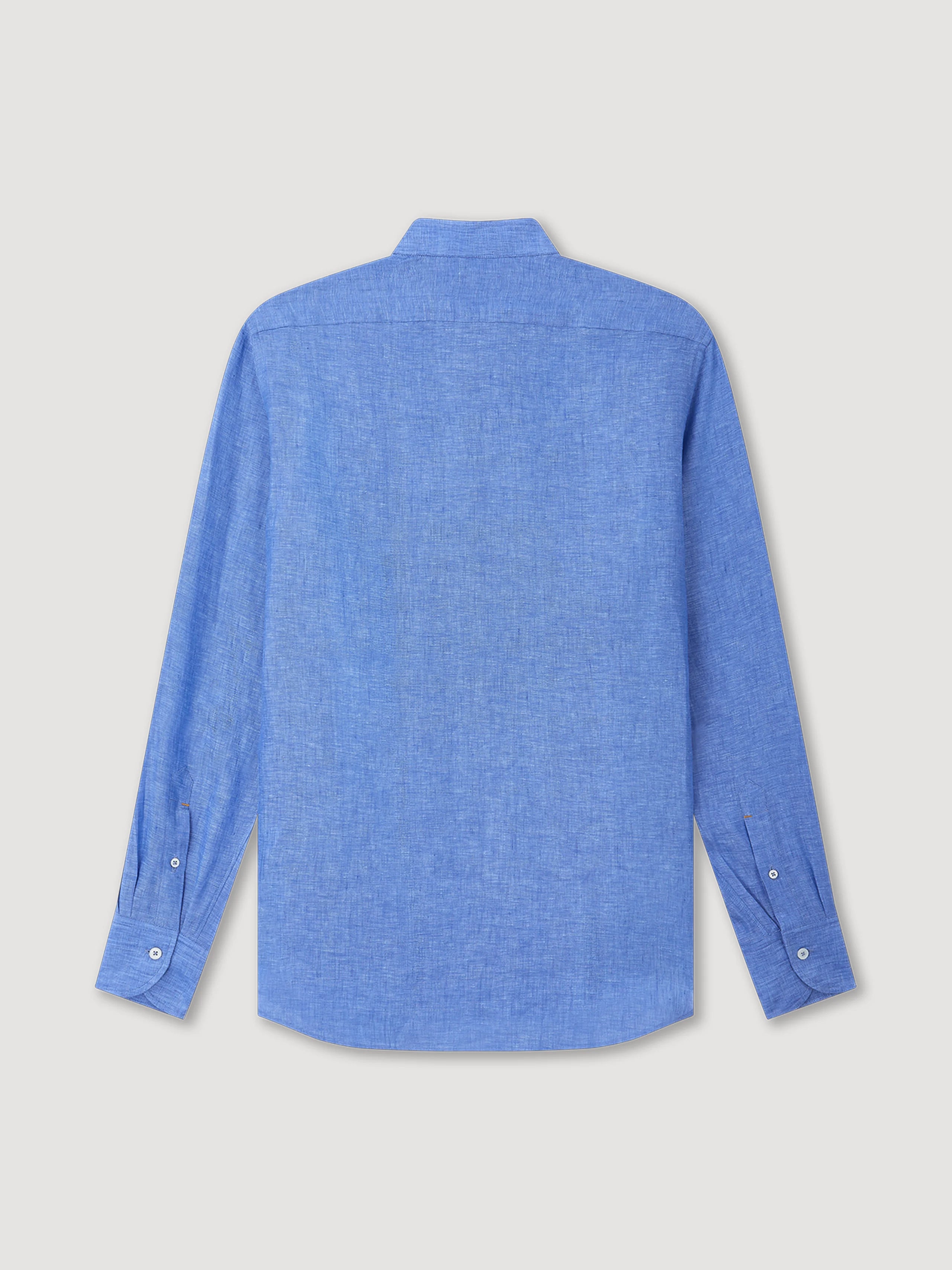 Cobalt Blue Mandarin Collar Linen Shirt