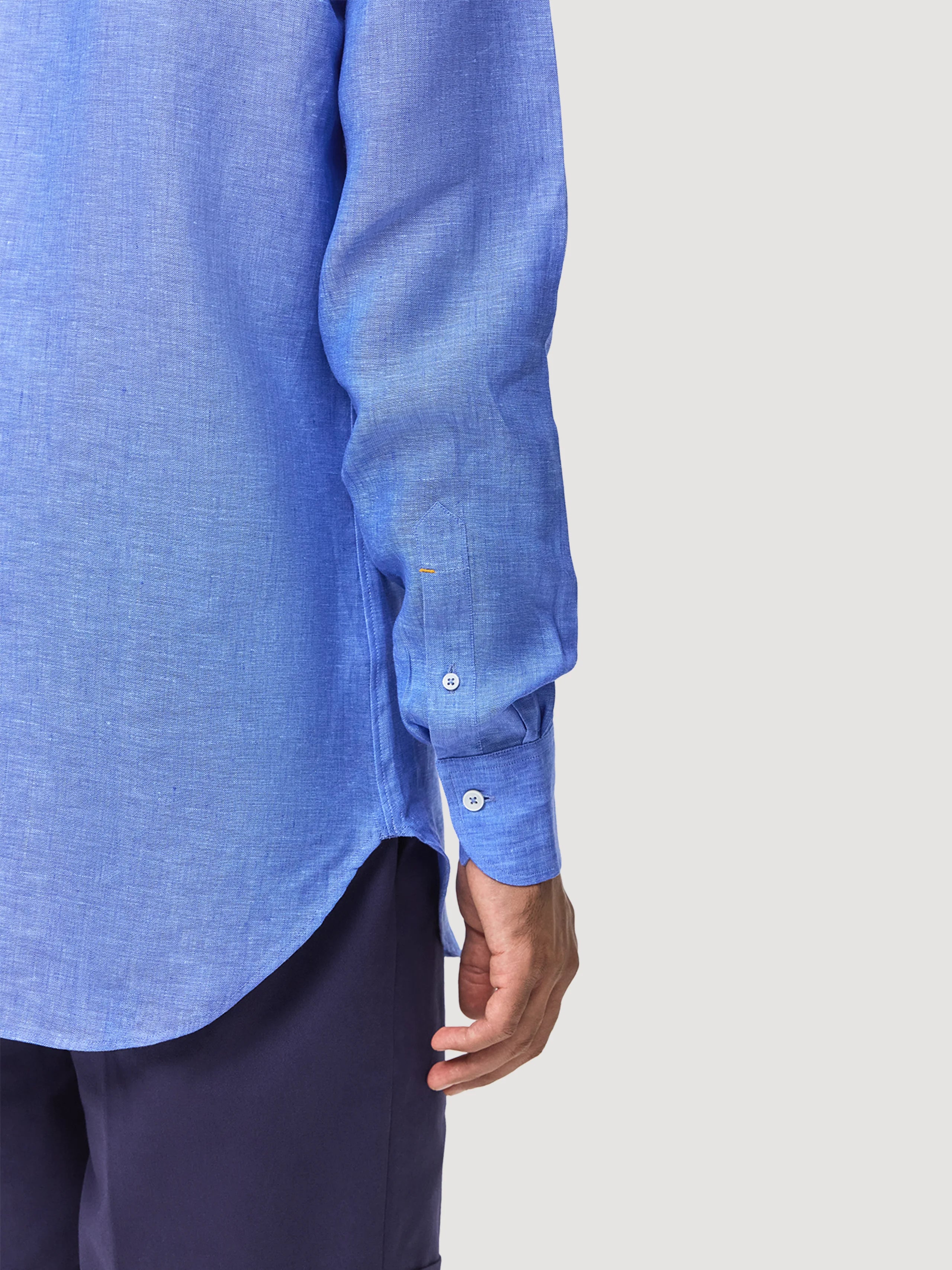 Cobalt Blue Mandarin Collar Linen Shirt